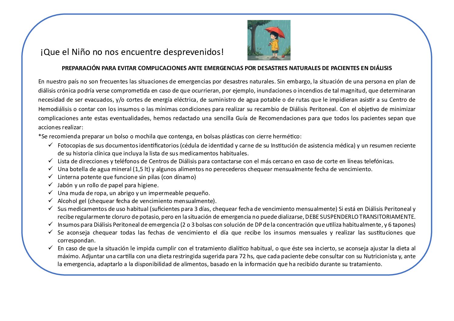 Preparación para evitar complicaciones antes desastres naturales